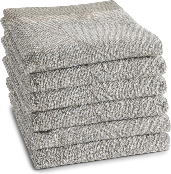 DDDDD Barrier Keukendoek - Set van 6 - Katoen - Plantenprint - 50x55 cm - Badstof - Beige - DDDDD