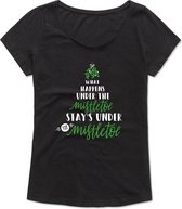 Ladies Shirt - Foute Kerst - Kerst Shirt - Casual - Christmas - Happy Holidays - What happens under the mistletoe - maat S