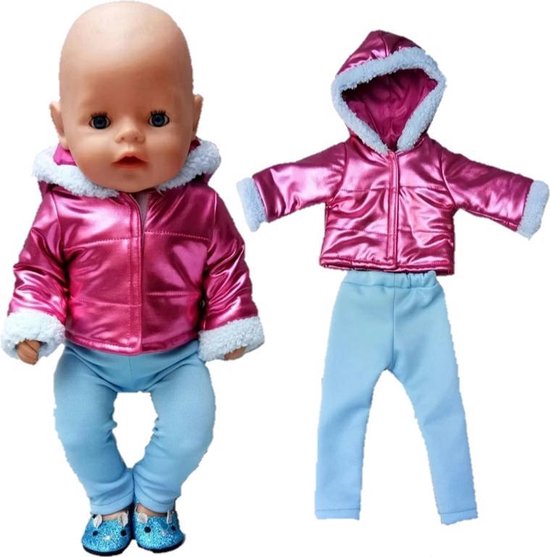 Poppenkleertjes - Geschikt voor Baby Born - Roze metallic jas en blauwe  broek - Winter... | bol.com