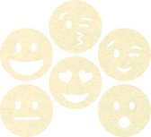 Smileys  vilt onderzetters  - Creme - 6 stuks - ø 9,5 cm - Tafeldecoratie - Glas onderzetter - Cadeau - Woondecoratie - Tafelbescherming - Onderzetters voor glazen - Keukenbenodigdheden - Woonaccessoires - Tafelaccessoires