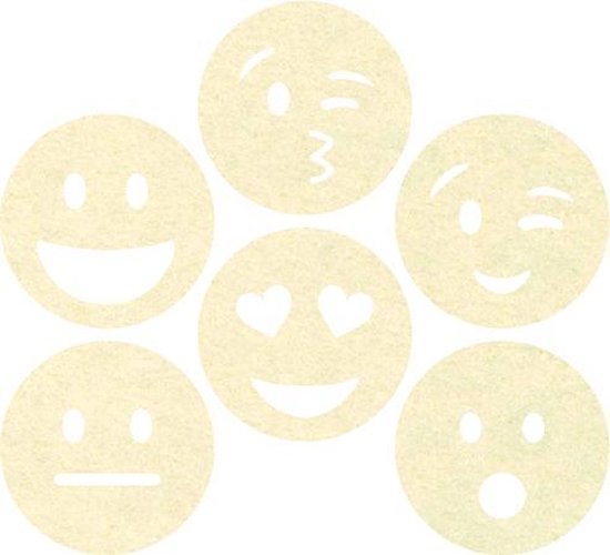 Smileys  vilt onderzetters  - Creme - 6 stuks - ø 9,5 cm - Tafeldecoratie - Glas onderzetter - Cadeau - Woondecoratie - Tafelbescherming - Onderzetters voor glazen - Keukenbenodigdheden - Woonaccessoires - Tafelaccessoires