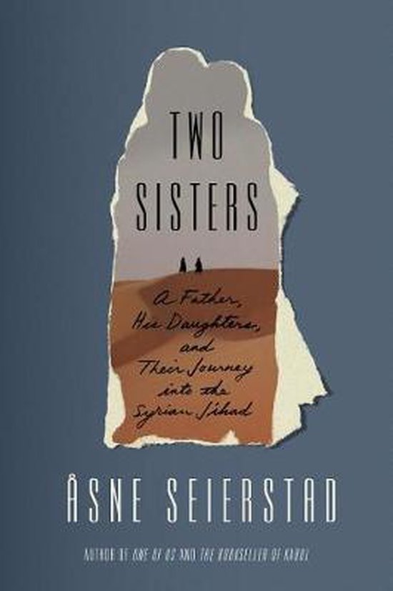 Boek 'Two Sisters' met een illustratie van twee silhouetten in een woestijnlandschap. Titel: Two Sisters.