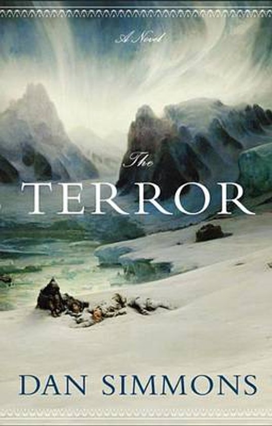 Boekomslag van The Terror door Dan Simmons met een ijzig berglandschap en figuren in de sneeuw.
