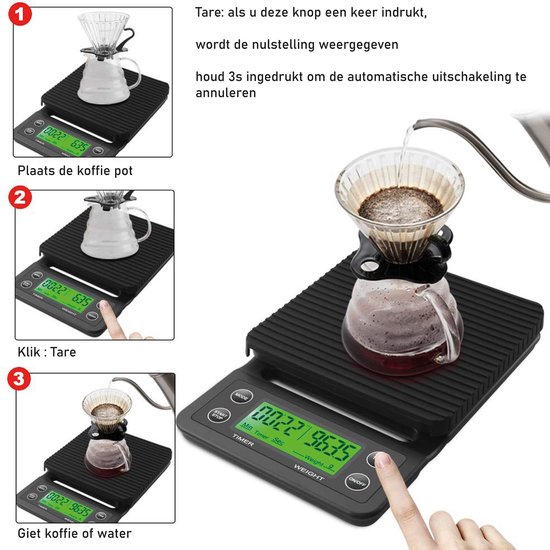 Koffie Weegschaal Keukenweegschaal Barista Precisie Weegschaal Timer – Keuken Weegschaal Digitaal - Koffieweegschaal 0,1 gram - Precisieweegschaal - Antislipmat - Merkloos