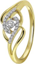Lucardi Dames Ring met 19 diamanten 0,13ct - Ring - Cadeau - 14 Karaat Goud - Geelgoud