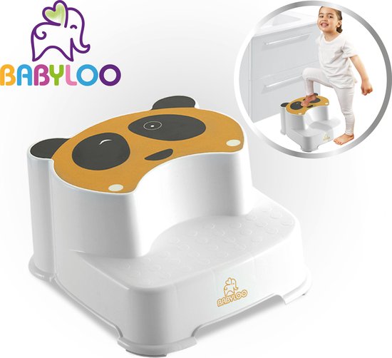 Babyloo Panda Step Stool - Yellow - kinderkruk – toiletkruk – opstap voor baby en kind – handig voor in badkamer, keuken en toilet - Babyloo