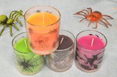 4 Verschillende HALLOWEEN kaarsen in glas (tijdelijk met gratis namaak spin)