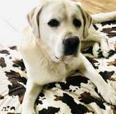 Mijn Bikkel The Home Collection – The Original – Honden hoeslaken – ‘KOEIENBONT’ IMITATIE BRUIN/WIT voor hondenkussen – Large – 80 x 120 cm