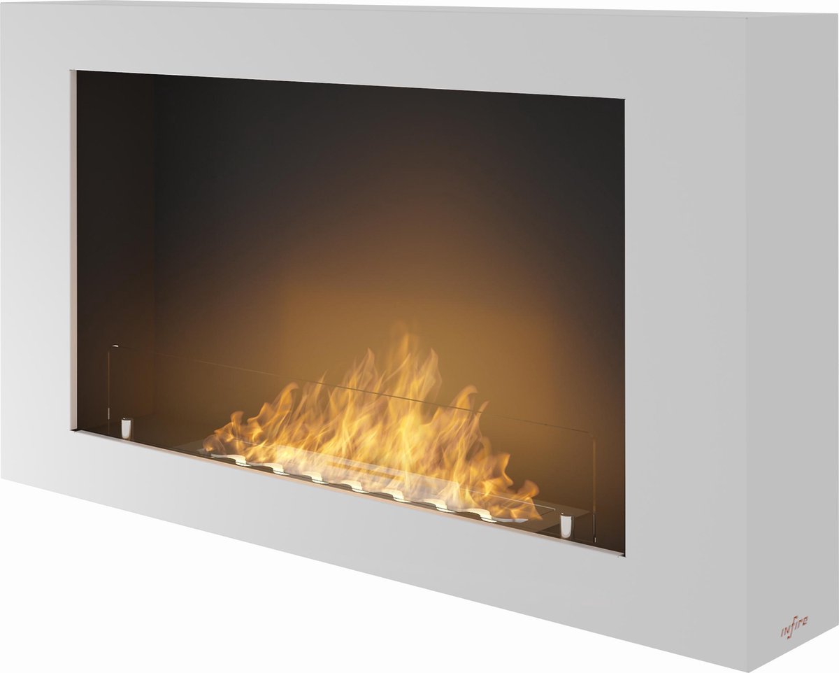 Bio ethanol haard - sfeerhaard met glasplaat – INGEBOUWDE- ISOLATIE - wandhaard - wit - 100x56cm - Infire Murall 1000