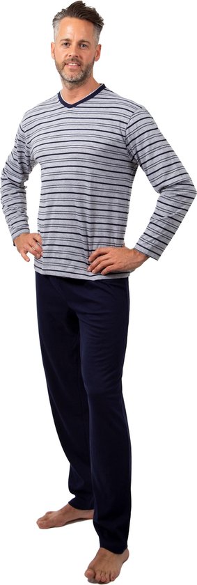 Amantes Pyjama Heren grijs streep/navy - V Hals - Maat L