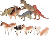 2 x speelset dinosaurussen en boerderijdieren (totaal 10 stuks)