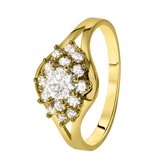 Lucardi Dames Ring met zirkonia - Ring - Cadeau - 14 Karaat Goud - Geelgoud