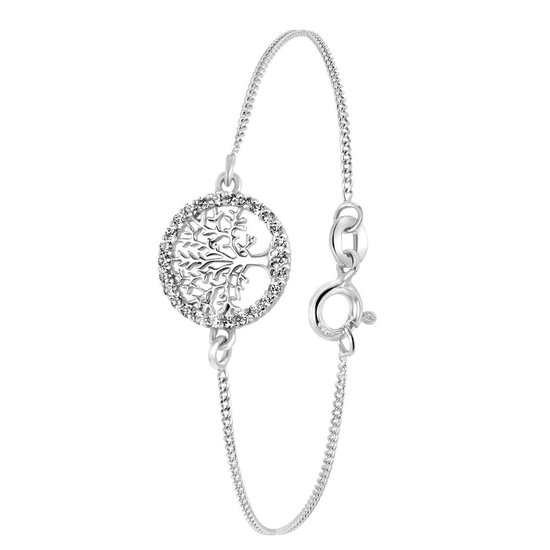 Lucardi Dames Armband levensboom met zirkonia - Echt Zilver - Armband - Cadeau - 18 cm - Zilverkleurig