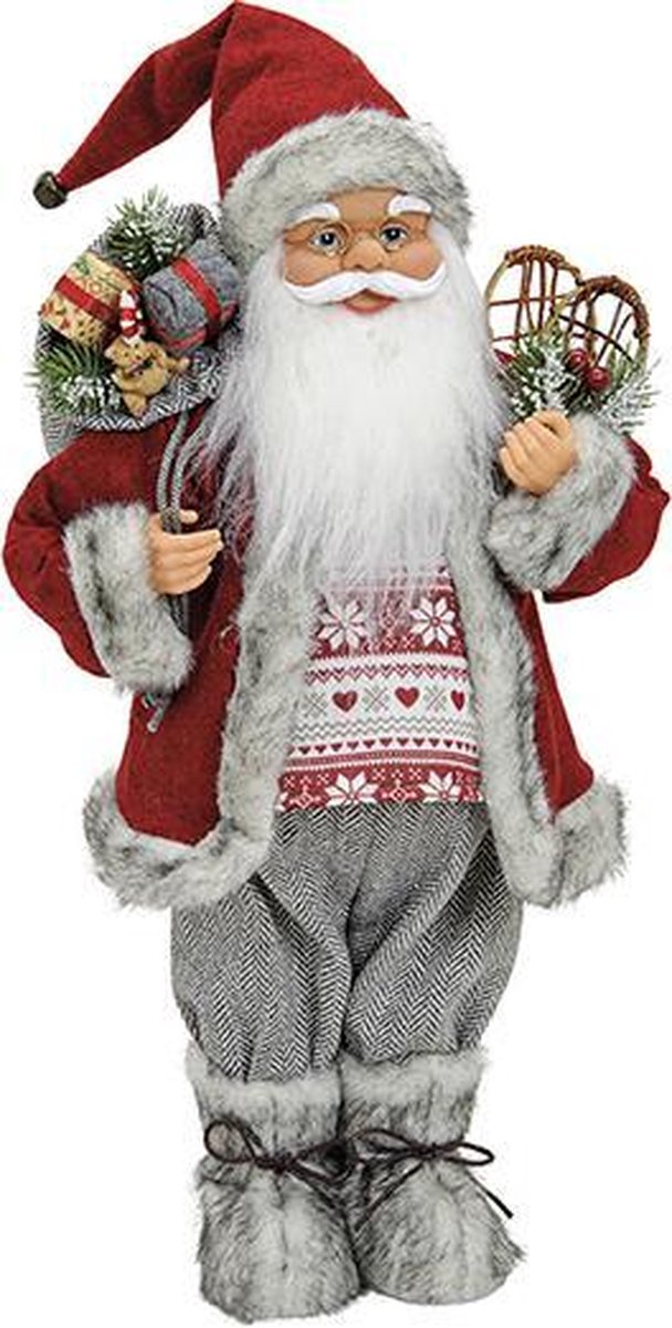 Moderne kerstman in rood kostuum van 46 cm hoog, perfect voor feestelijke decoratie.