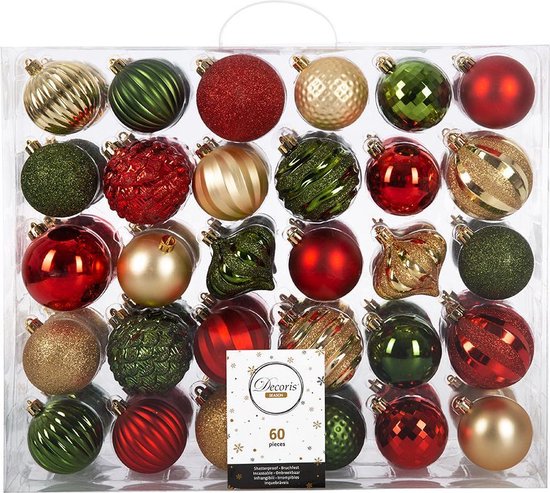 Kerstbal Rood Groen Goud - kunststof kerstballen 6/7 cm - - Onbreekbare... |