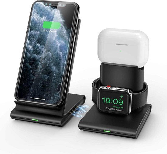 bol.com | Draadloos 3-in-1 oplaadstation voor Apple iPhone, AirPods en Apple  watch - Qi...