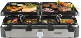 Bourgini Gourmet Raclette Grill Plus - 8 personen - Afneembare en omkeerbare grillplaten - Regelbare thermostaat - Inclusief 8 pannetjes en houten spatels