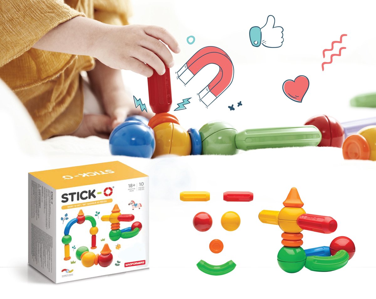 ontploffing waardigheid correct Stick-O - Basic 10 Set - magnetisch speelgoed - 20 modellen - speelgoed 1  jaar -... | bol.com
