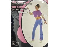 Pop Star verkleedkleding - Disco outfit voor kinderen - 3-delig - broek topje en manchetten met glitters en rushes (2023)