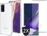 Hoesje geschikt voor Samsung Galaxy Note 20 - 2x Screen Protector GlassGuard - Back Cover Case ShockGuard Transparant & Screenprotector