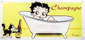 Betty Boop Champagne.  Metalen wandbord 22 x 45 cm.