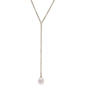 Twice As Nice Halsketting in edelstaal, ovale parel aan ketting  50 cm+5 cm