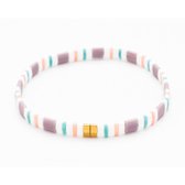 Twice As Nice Armband in goudkleurig edelstaal, tila beads, wit, paars, roos, turquoise