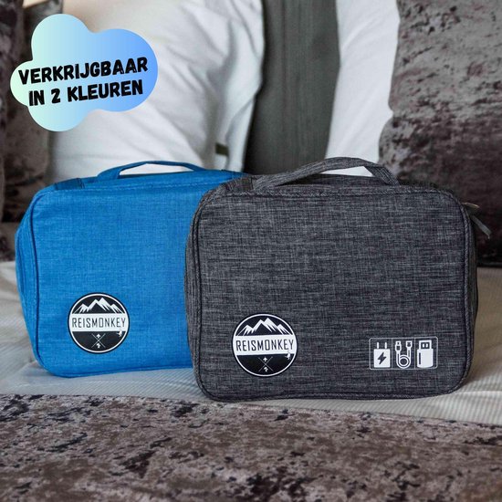 Reismonkey Kabel Organiser Tas Deluxe - Travel Bag - Kabel Tas Voor Mannen/Vrouwen - Kabel Organizer - Bagage Organizer - Blauw - Reiscadeau - Cadeau voor mannen/vrouwen - Reismonkey