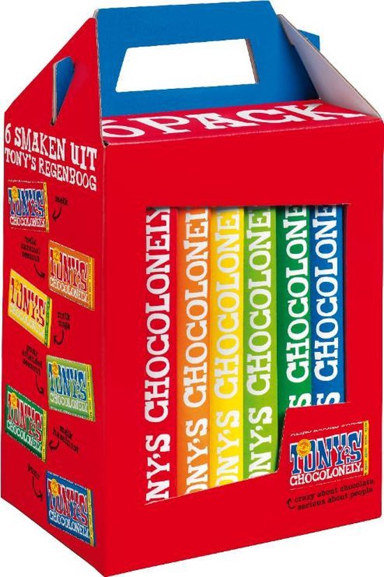 Tony's Chocolonely Rainbowpack Chocolade Cadeau Repen - Repen in Geschenk Verpakking - 6 x 180 gram - Tony's Chocolonely