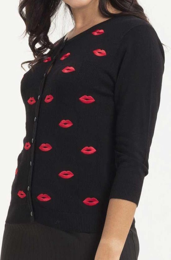 Voodoo Vixen - Faith Kiss Cardigan - Kusjes, lippen - M - Zwart