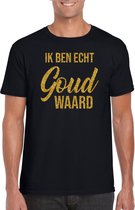 Ik ben echt goud waard fun tekst t-shirt / kleding met gouden glitters op zwart voor heren - foute fun tekst shirt / festival outfit 2XL