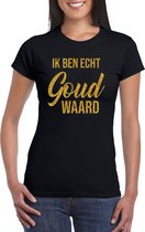 Ik ben echt goud waard fun tekst t-shirt / kleding met gouden glitters op zwart voor dames - foute fun tekst shirt / festival outfit XXL
