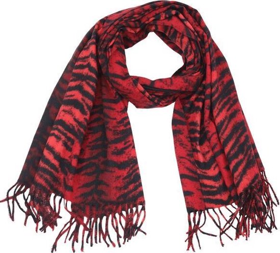 Warme Dames Sjaal Rood /Zwart Zebra Print | bol.com
