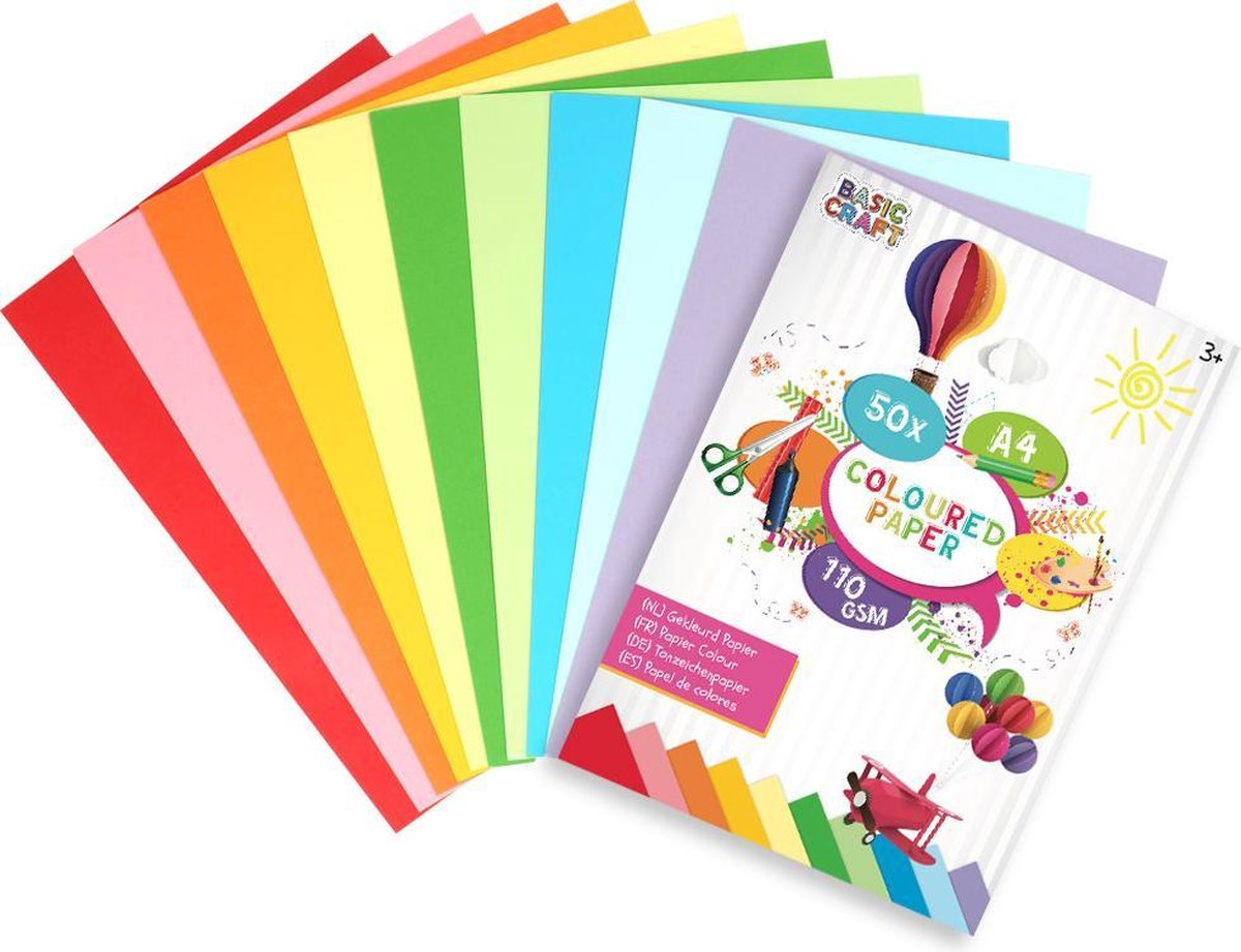 Craft Sensations Gekleurd papier | Formaat A4 | 50 vellen | 110 gram | 10 verschillende kleuren | Hobbypapier | creatief voor kinderen - Craft Sensations