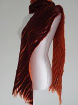 Handgemaakte, gevilte sjaal van 100% merinowol - Rood- / Oranje melee 202 x 19 cm. Stijl open gevilt.