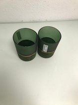 Waxinelichthouders - groen glas met stof aan onderkant - 2 stuks