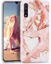 Samsung Galaxy A70 hoesje - Roze / Wit - Marmer - Soft TPU