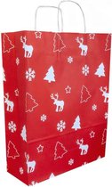 5 Kerst Cadeau tasjes - Papier - Rood Wit Kerstboom - 32x12x41cm (A3) - Kadotasjes