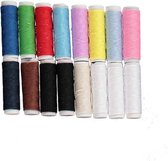 garen set - naaigaren 16 kleuren x 30 m - 100% polyester - garenset wit zwart geel roze groen bruin blauw en rood