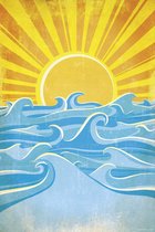Poster - Sea Waves And Yellow Sun - 91.5 X 61 Cm - Multicolor