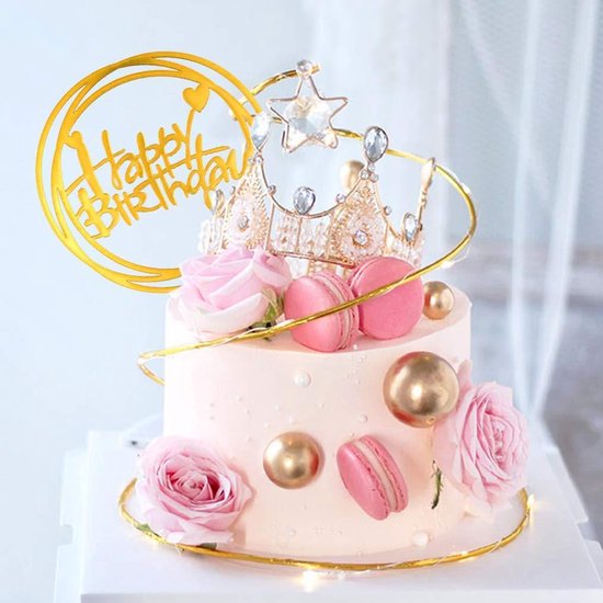 schotel opslag passend Cake Topper Happy Birthday Goud/Gold | Luxe Ronde Design| Verjaardag|  Taartdecoratie... | bol.com