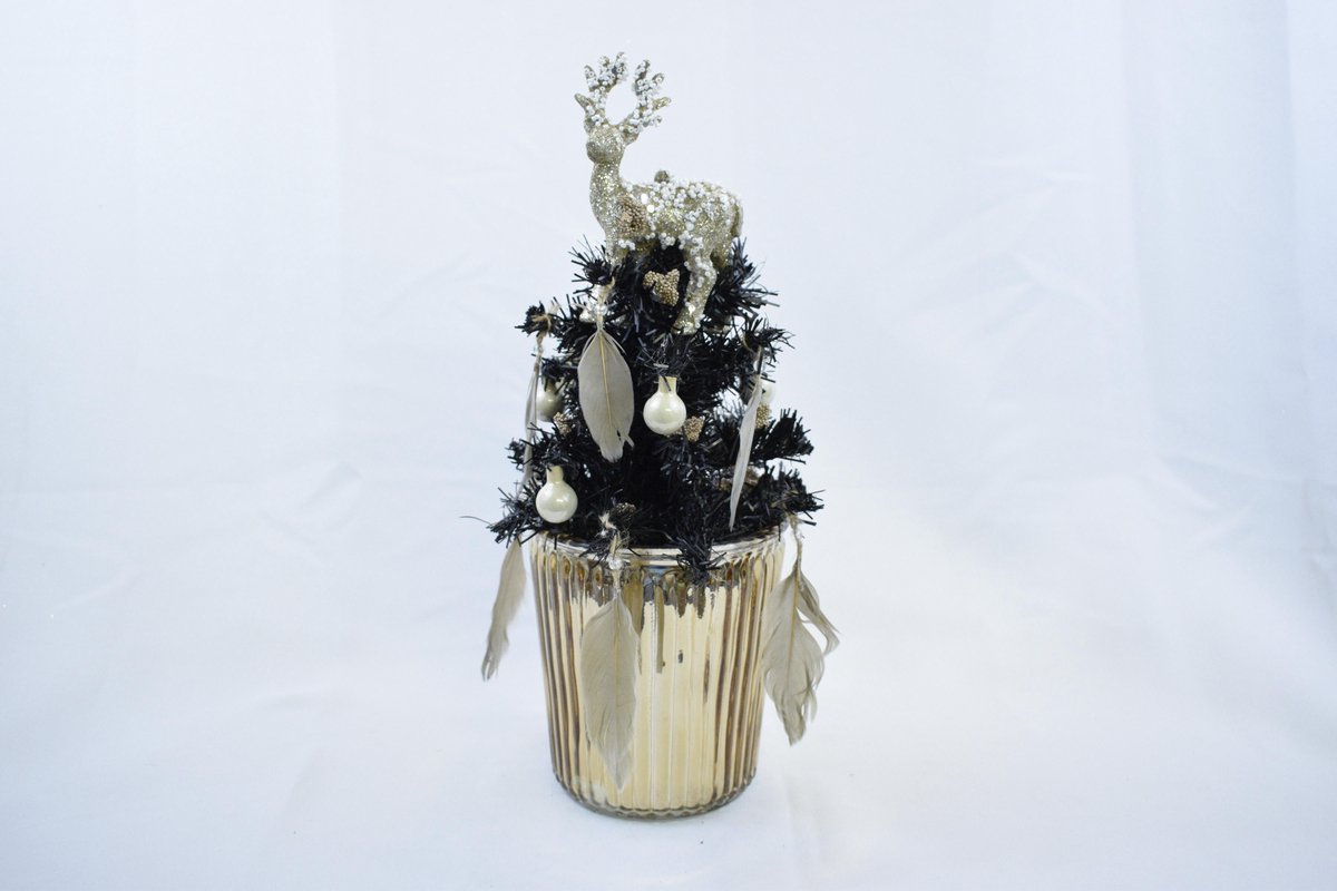 Mini kunst kerstboom, in glazen pot, goud, 38 x Ø 15 cm, kerststukje