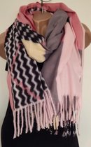 Dames lange warme sjaal met print roze/grijs