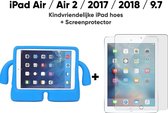 Apple iPad Air / iPad Air 2 / iPad 2017 / iPad 2018 / iPad 9.7 Kindvriendelijk Kind Hoes Blauw + Screenprotector / Tempered Glass