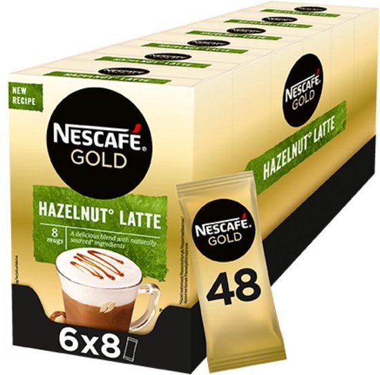Nescafé Gold Hazelnoot Latte oploskoffie - 6 doosjes à 8 zakjes