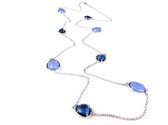 Zilveren halsketting collier halssnoer Model Bubbels met 2 soorten blauwe stenen