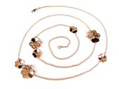 Zilveren collier halsketting halssnoer roos goud verguld Model Blossom gezet met bloemen en champagne kleurige stenen