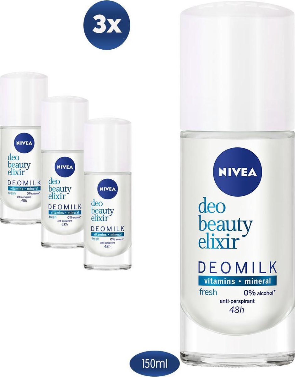NIVEA Deo Beauty Elixir Fresh Anti-Transpirant Roller - Deodorant Roll-On - 3 x 150ml - voordeelverpakking - NIVEA
