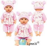 Poppenkleertjes -Outfit voor babypop zoals Baby Born - Roze outfit - Muts, shirt en broek