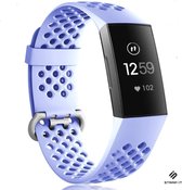 Strap-it Fitbit Charge 3 siliconen bandje met gaatjes - lila - Maat: S